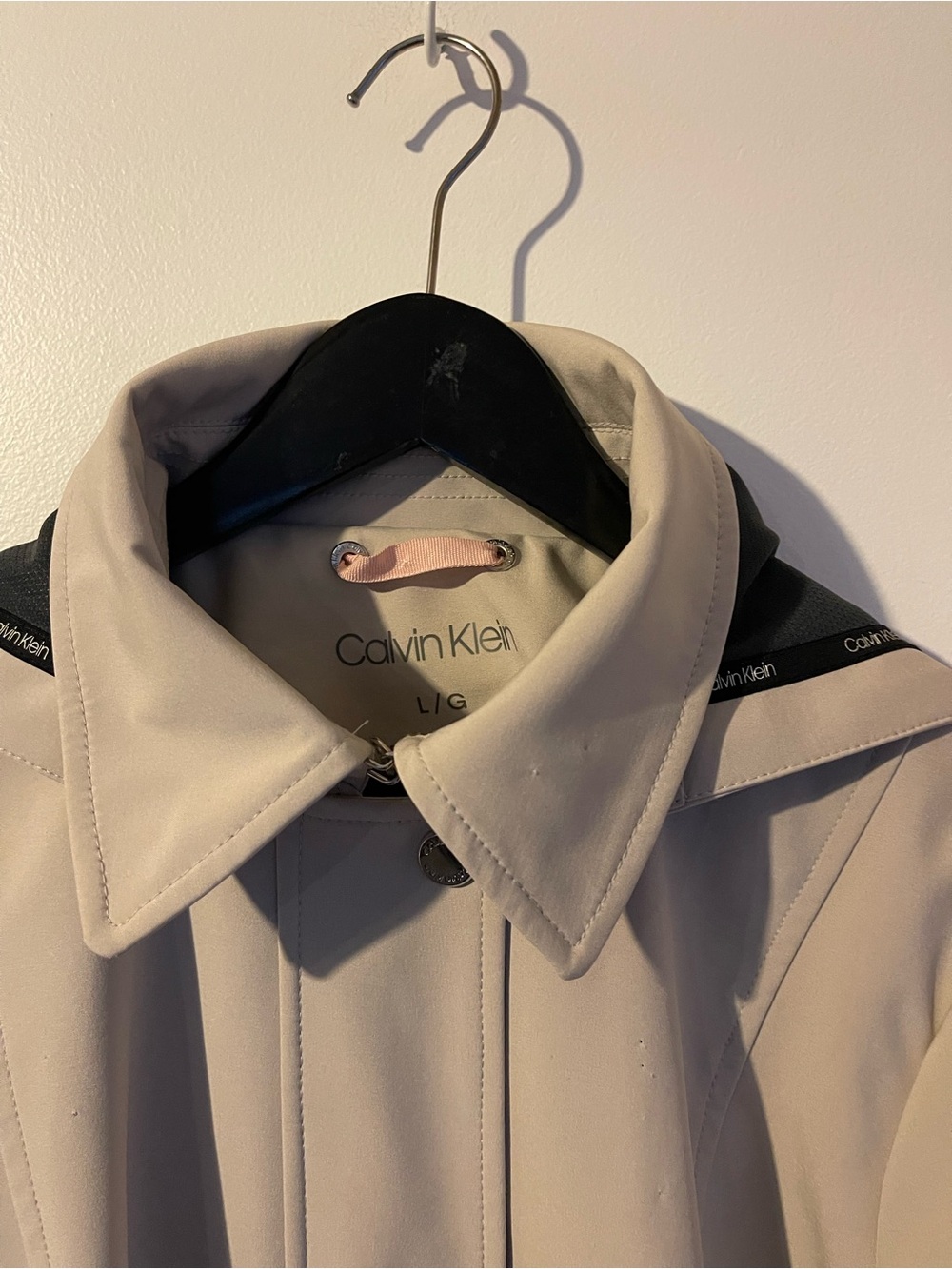 Calvin Klein Beige Softshell Belted Trench Coat Detachable Hood L - Picture 2 of 12